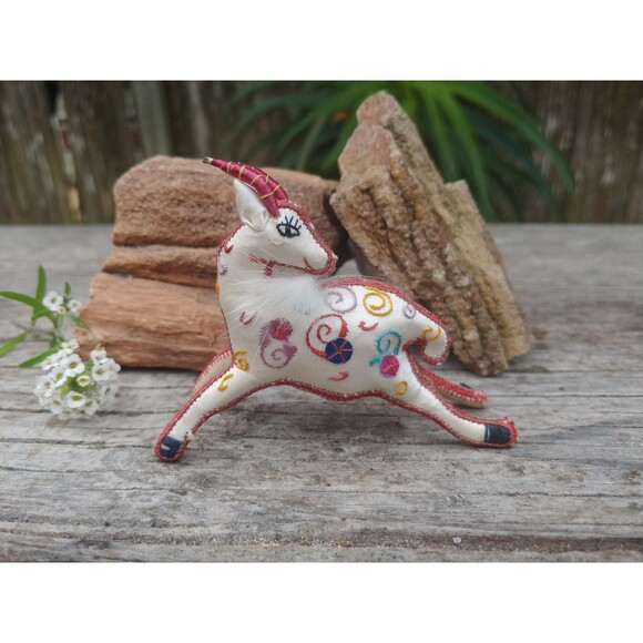 Vintage Miniature Embroidered Silk Stuffed Gazelle - Picture 1 of 10